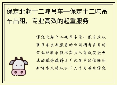 保定北起十二吨吊车—保定十二吨吊车出租，专业高效的起重服务