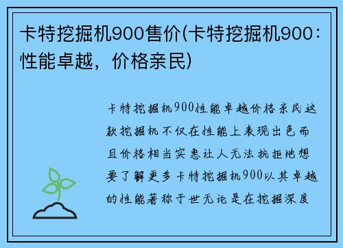 卡特挖掘机900售价(卡特挖掘机900：性能卓越，价格亲民)