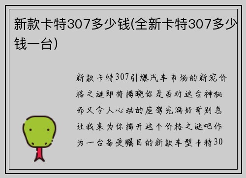 新款卡特307多少钱(全新卡特307多少钱一台)